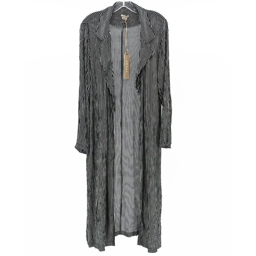 Anama USA Long Open Blazer Womens Medium Stripe Boho Lightweight Business Casual - Picture 2 of 5